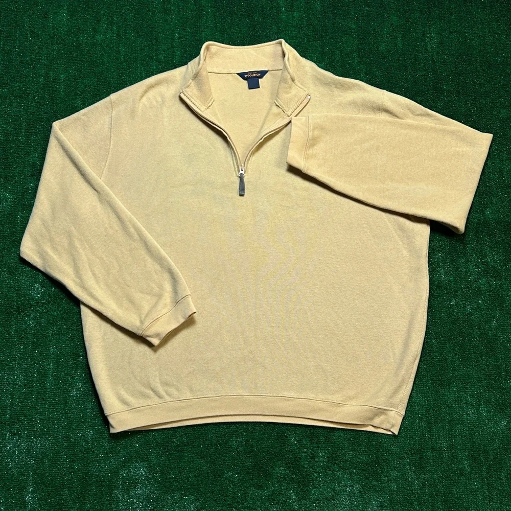 Woolrich Quarter Zip Pullover Sweater Cotton Knit Butter Yellow XL